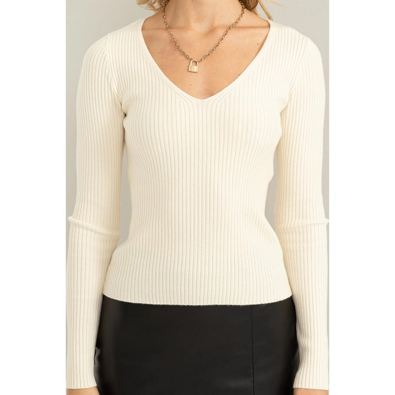 Fall into Happiness | Basic Ribbed V Neck Top