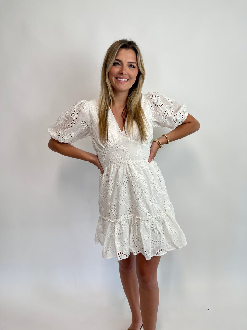 FLIRTY AT HEART | EYELET MINI DRESS