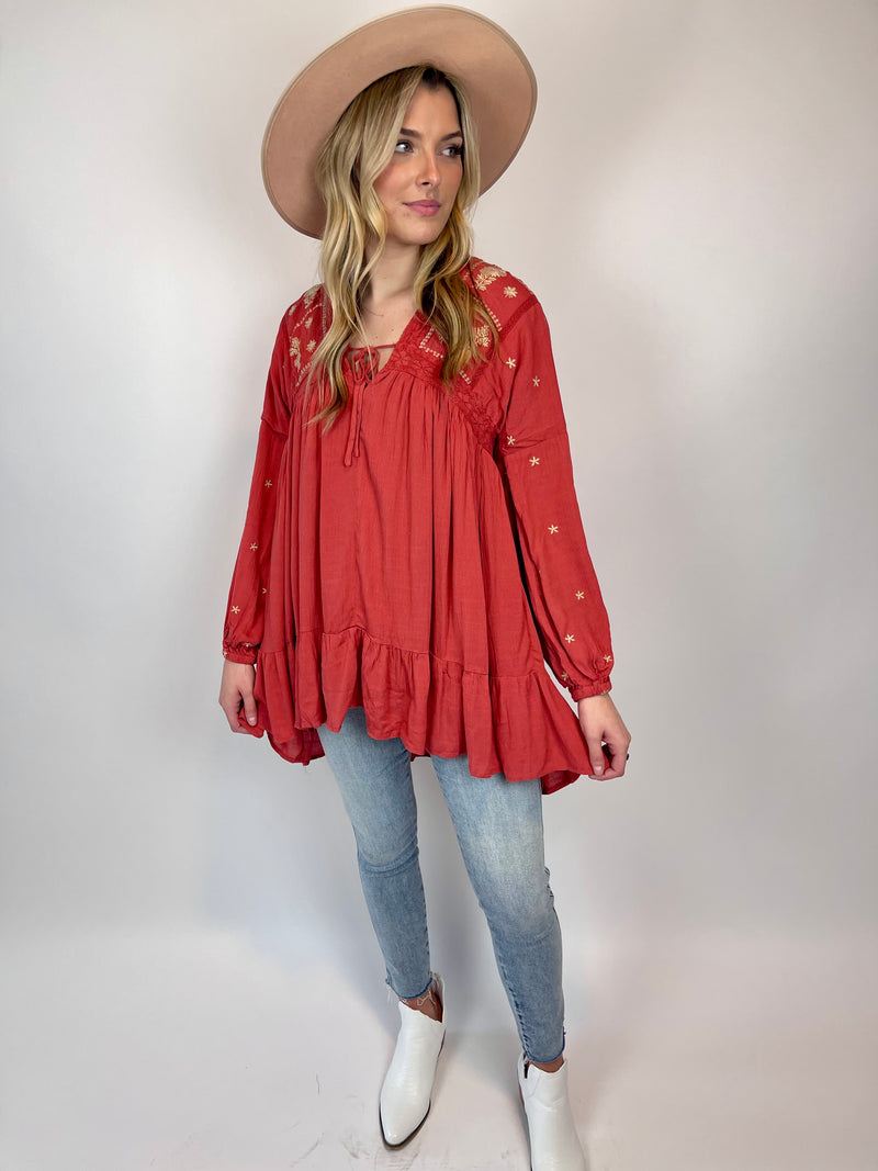 SUNSHINE DELIGHT | EMBROIDERED DETAIL BABYDOLL DRESS