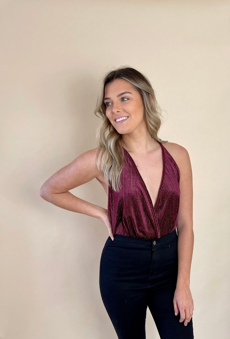 REACH FOR THE MOON | CROSS-BACK VELVET BODYSUIT