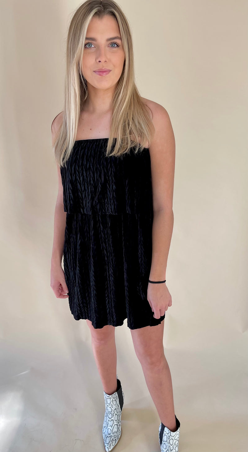 DENVER COFFEE DATE | VELVET STRAPLESS MINI DRESS