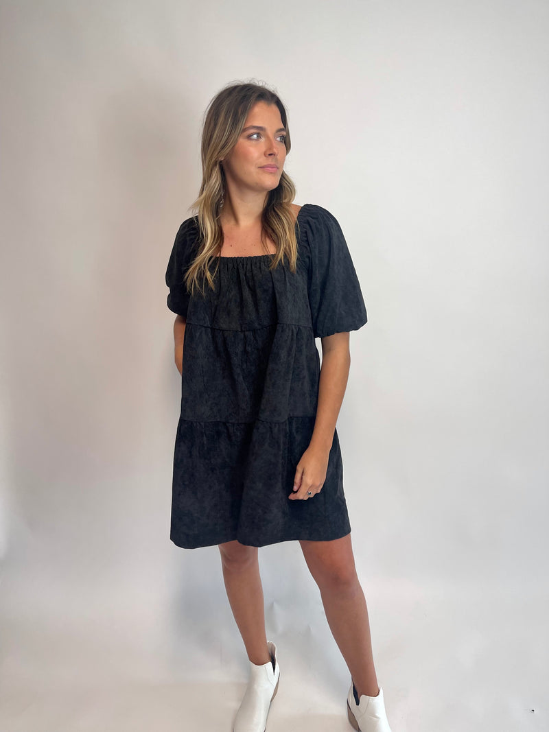 COFFEE AND CARAMEL APPLES | CORDUROY TIERED MINI DRESS